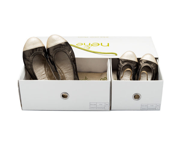 Emma Flats Gunmetal and Gold for Girls