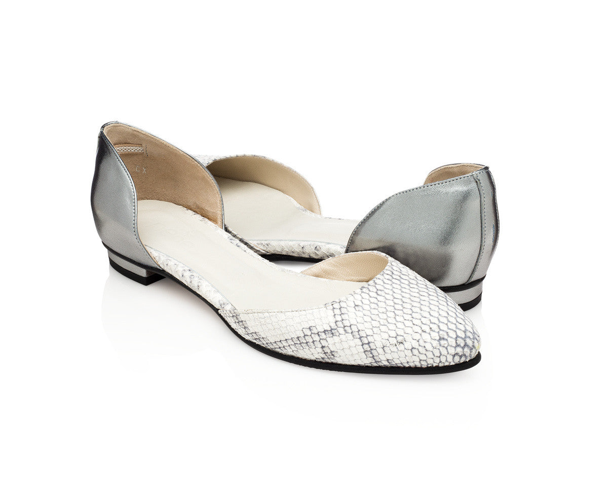 Reese D'Orsay Flats Snake and Pewter for Women - Nene Shoes